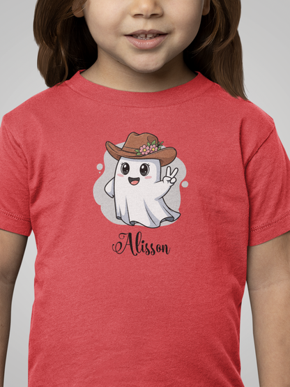 Cowboy Owl Toddler Tee, Fun Ghost Shirt, Kid's Halloween Outfit with Name