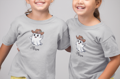 Cowboy Owl Toddler Tee, Fun Ghost Shirt, Kid's Halloween Outfit with Name