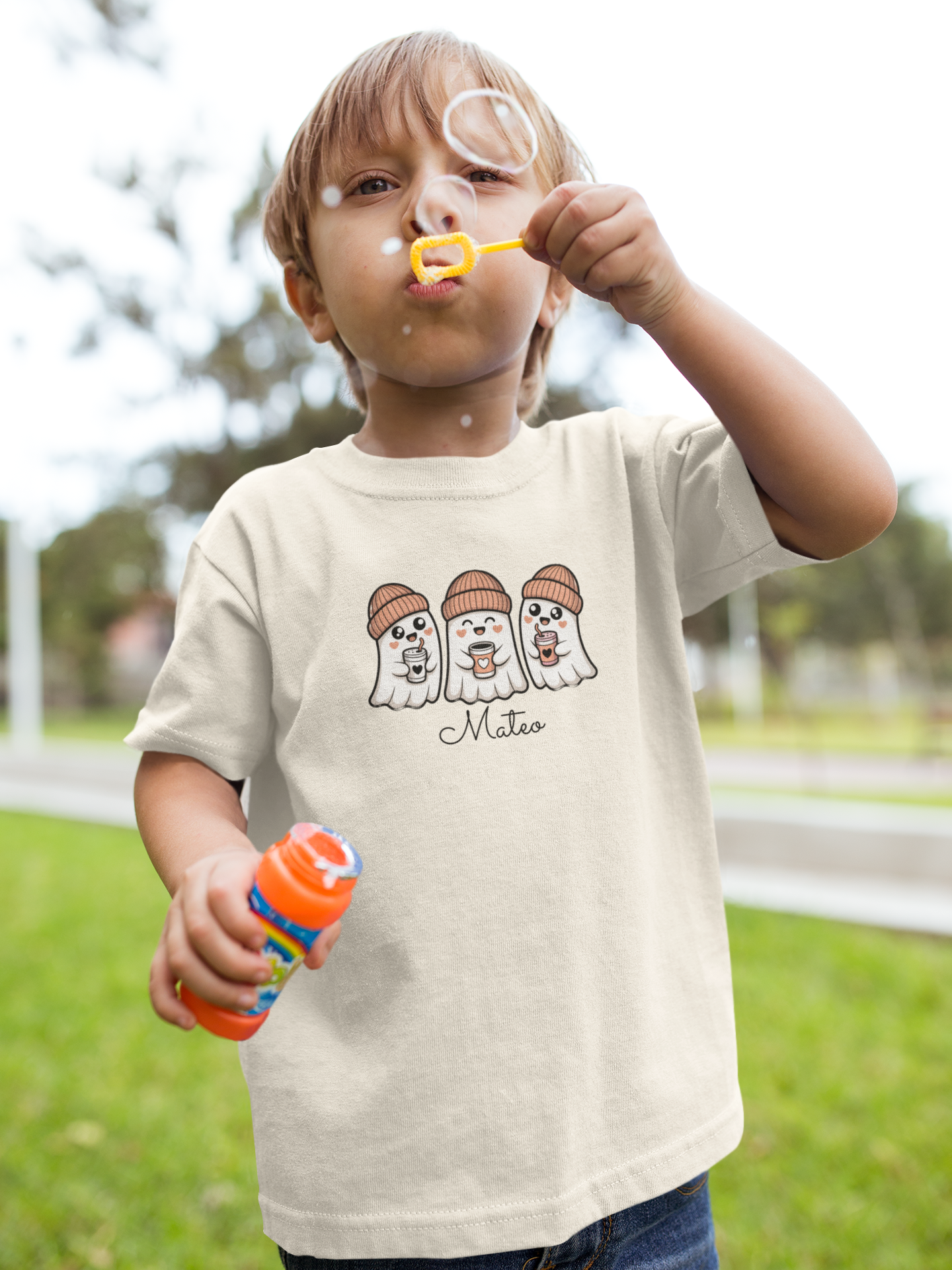 Cute Ghosts Toddler Tee for Kids, Halloween Shirt, Custom Name