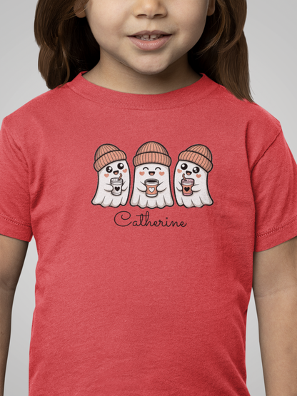 Cute Ghosts Toddler Tee for Kids, Halloween Shirt, Custom Name