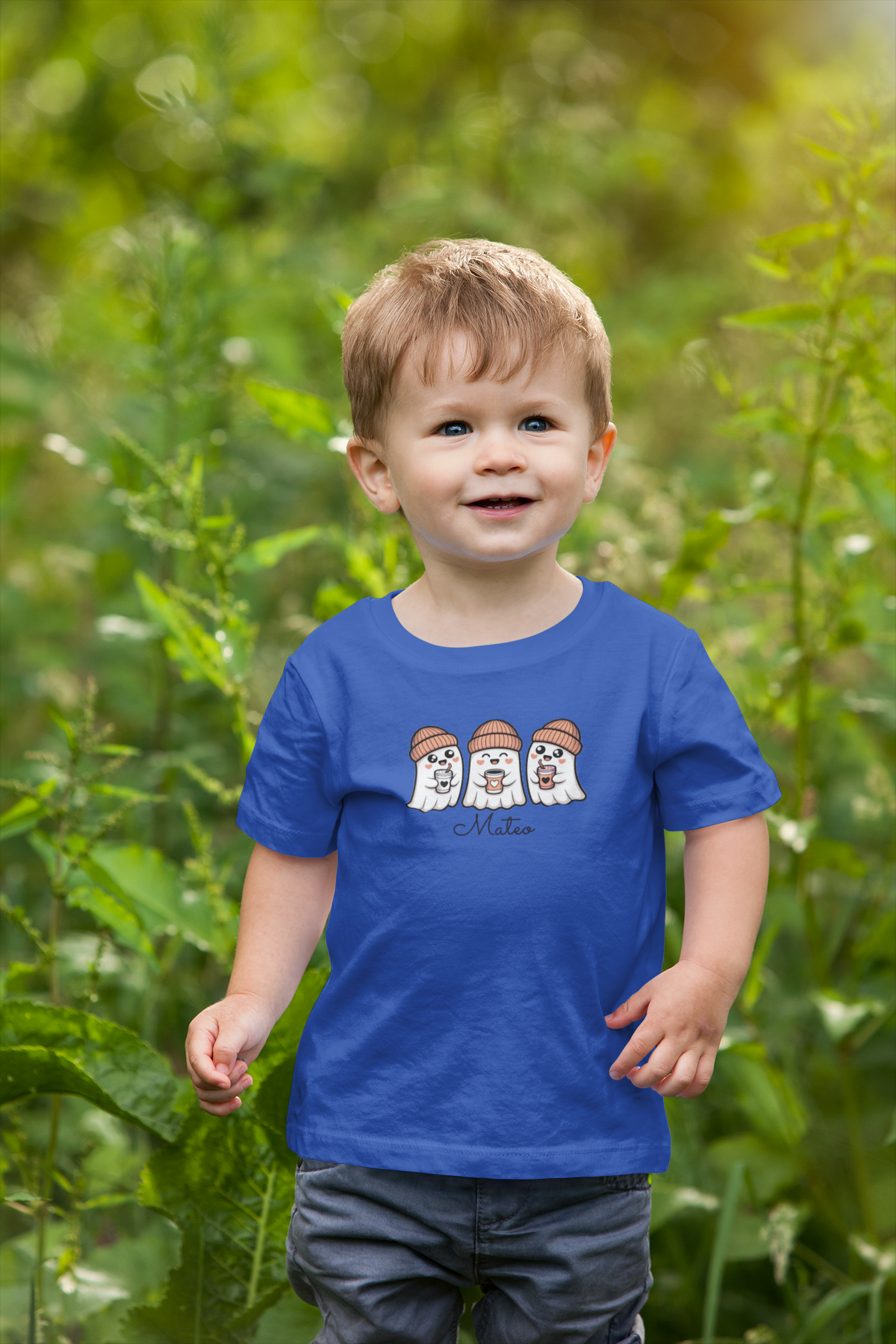 Cute Ghosts Toddler Tee for Kids, Halloween Shirt, Custom Name
