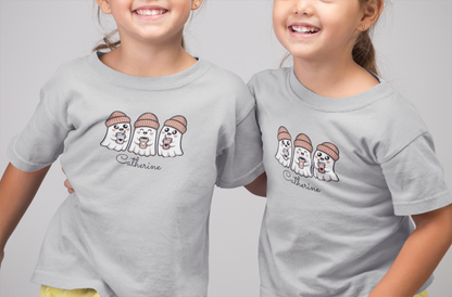 Cute Ghosts Toddler Tee for Kids, Halloween Shirt, Custom Name