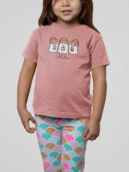 Cute Ghosts Toddler Tee for Kids, Halloween Shirt, Custom Name