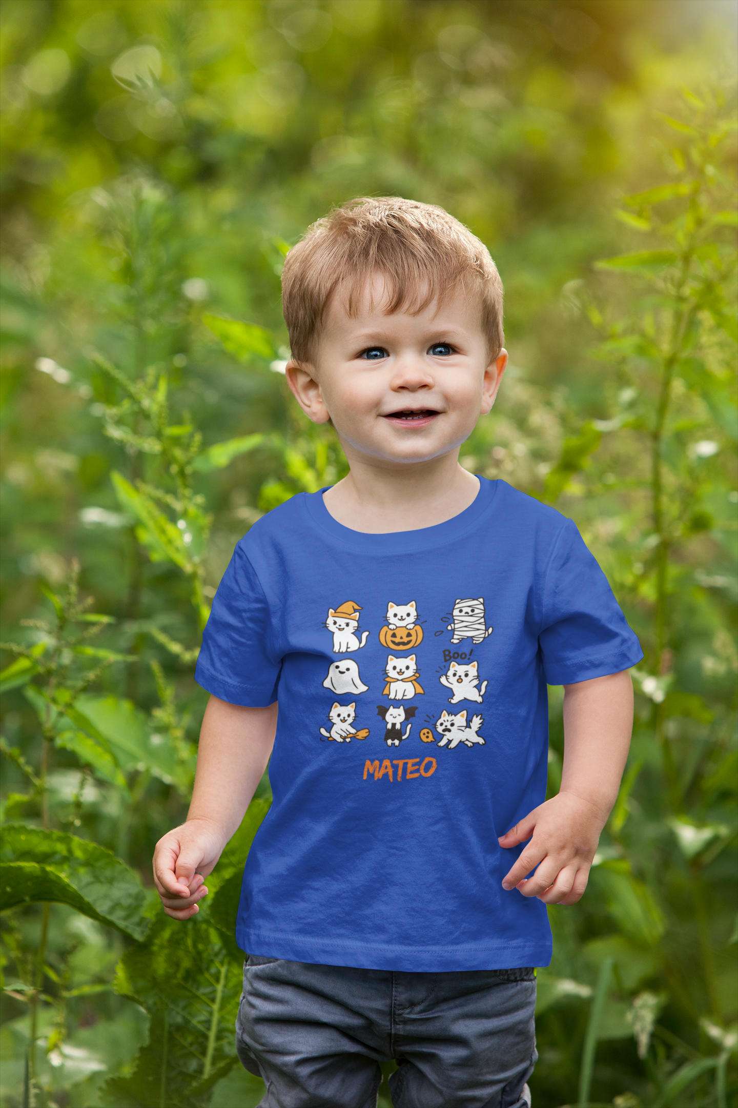 Toddler Halloween Cat Tee shirt for Kids witgh Custom Name