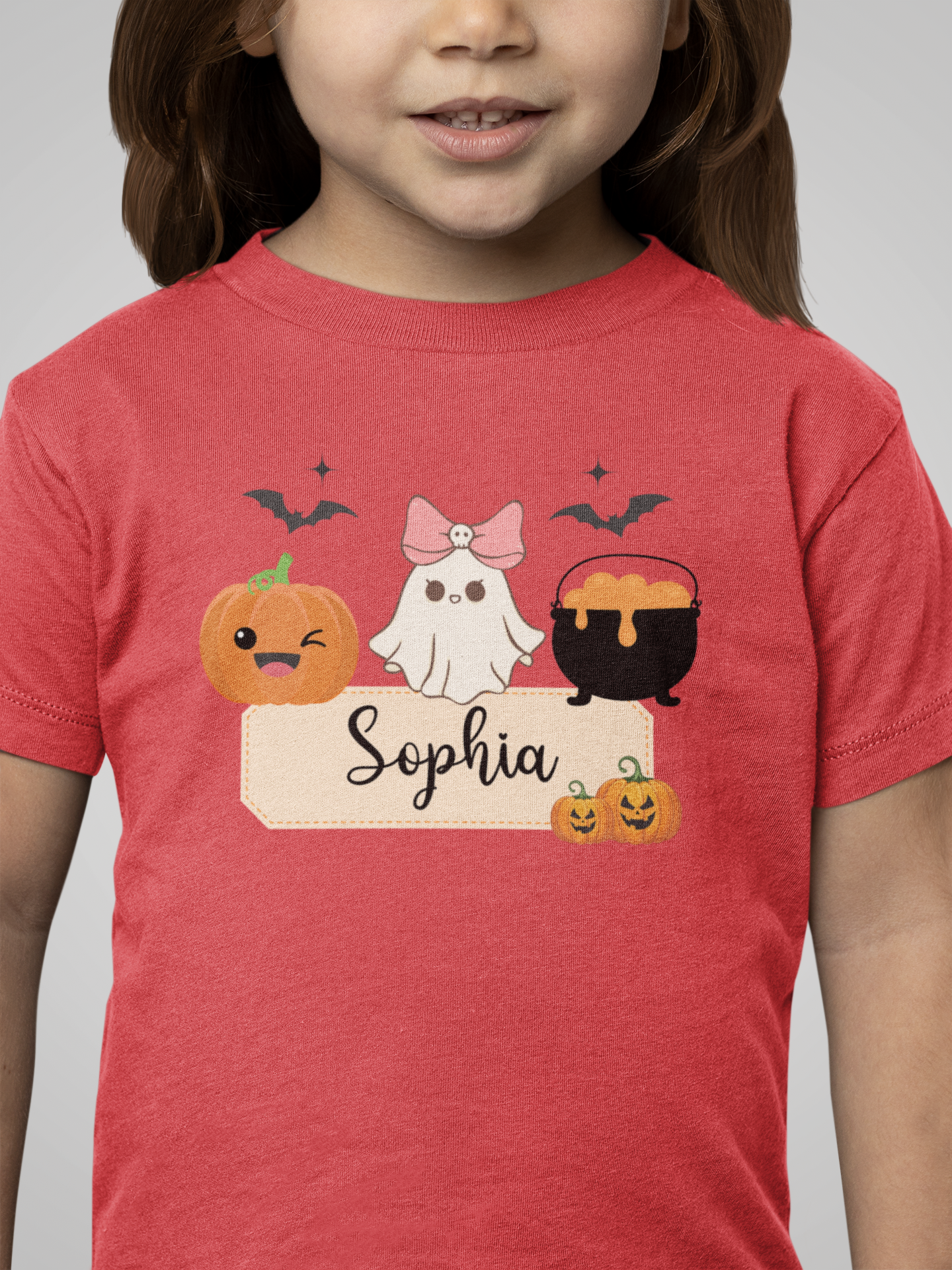 Personalized Halloween Toddler Tee, Ghost and Pumpkin Design for Kids, Cute Halloween Shirt