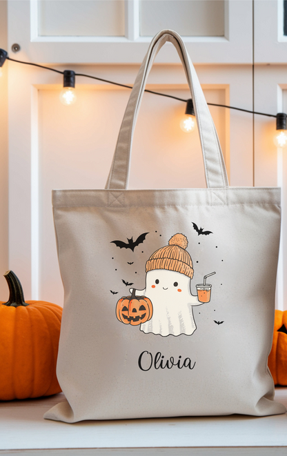 Personalized Halloween Ghost Cotton Canvas Tote Bag, Eco-Friendly Shopping Bag, Spooky Season Gift, Customizable Trick or Treat Bag, [...]