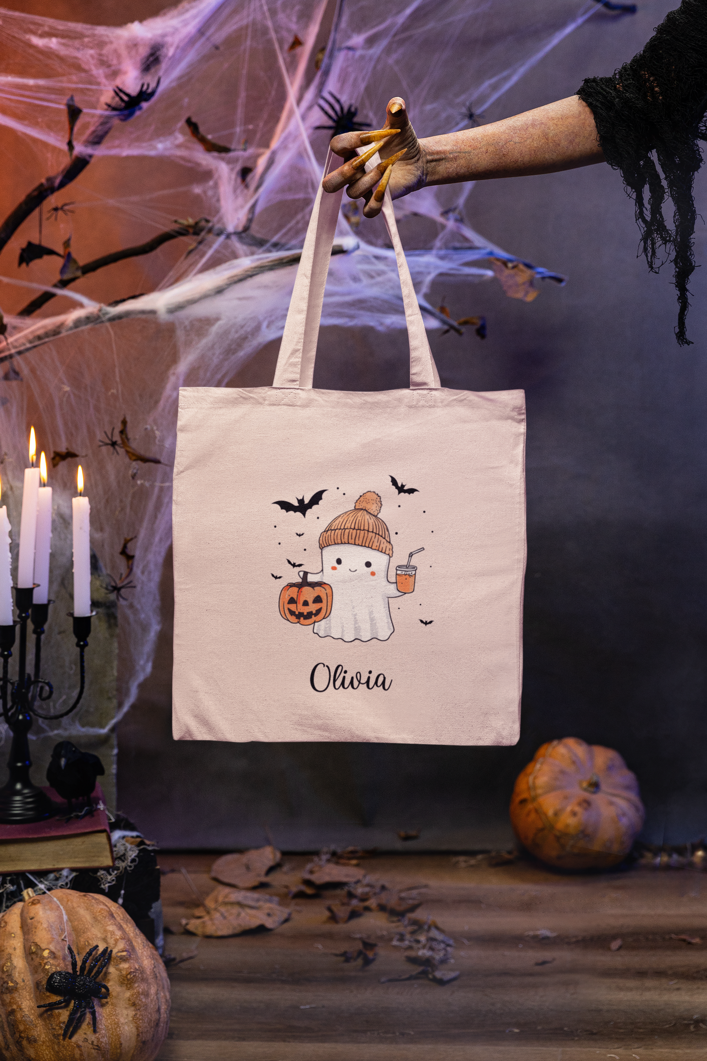 Personalized Halloween Ghost Cotton Canvas Tote Bag, Eco-Friendly Shopping Bag, Spooky Season Gift, Customizable Trick or Treat Bag, [...]