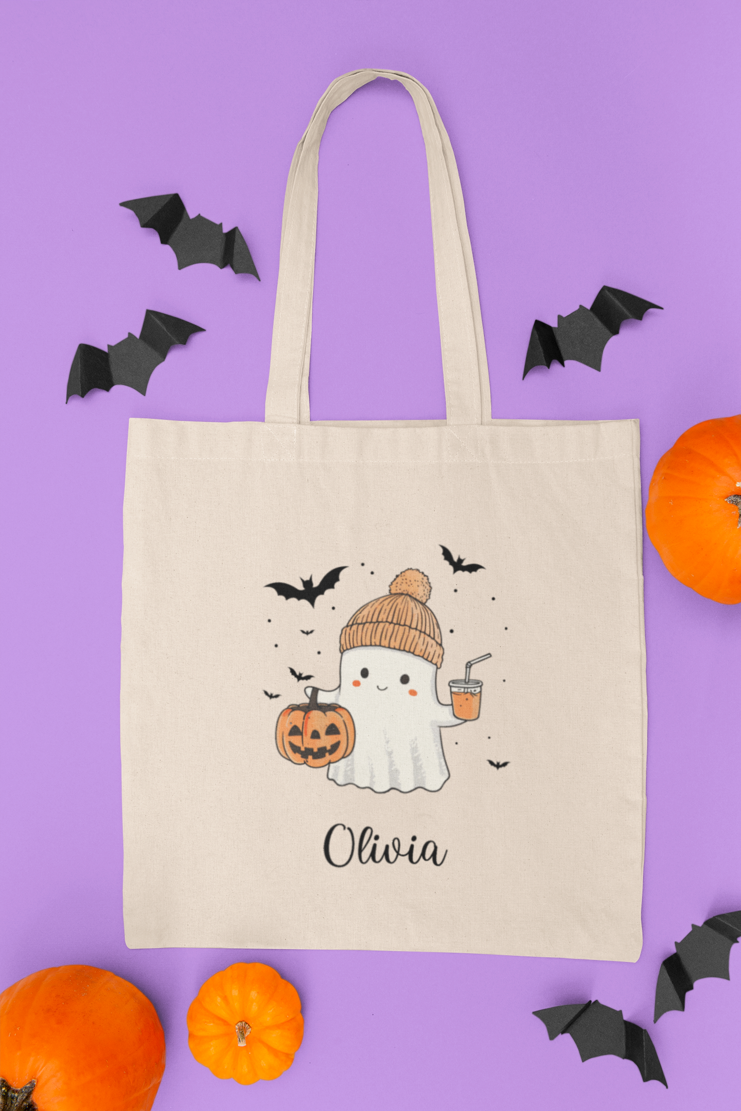 Personalized Halloween Ghost Cotton Canvas Tote Bag, Eco-Friendly Shopping Bag, Spooky Season Gift, Customizable Trick or Treat Bag, [...]