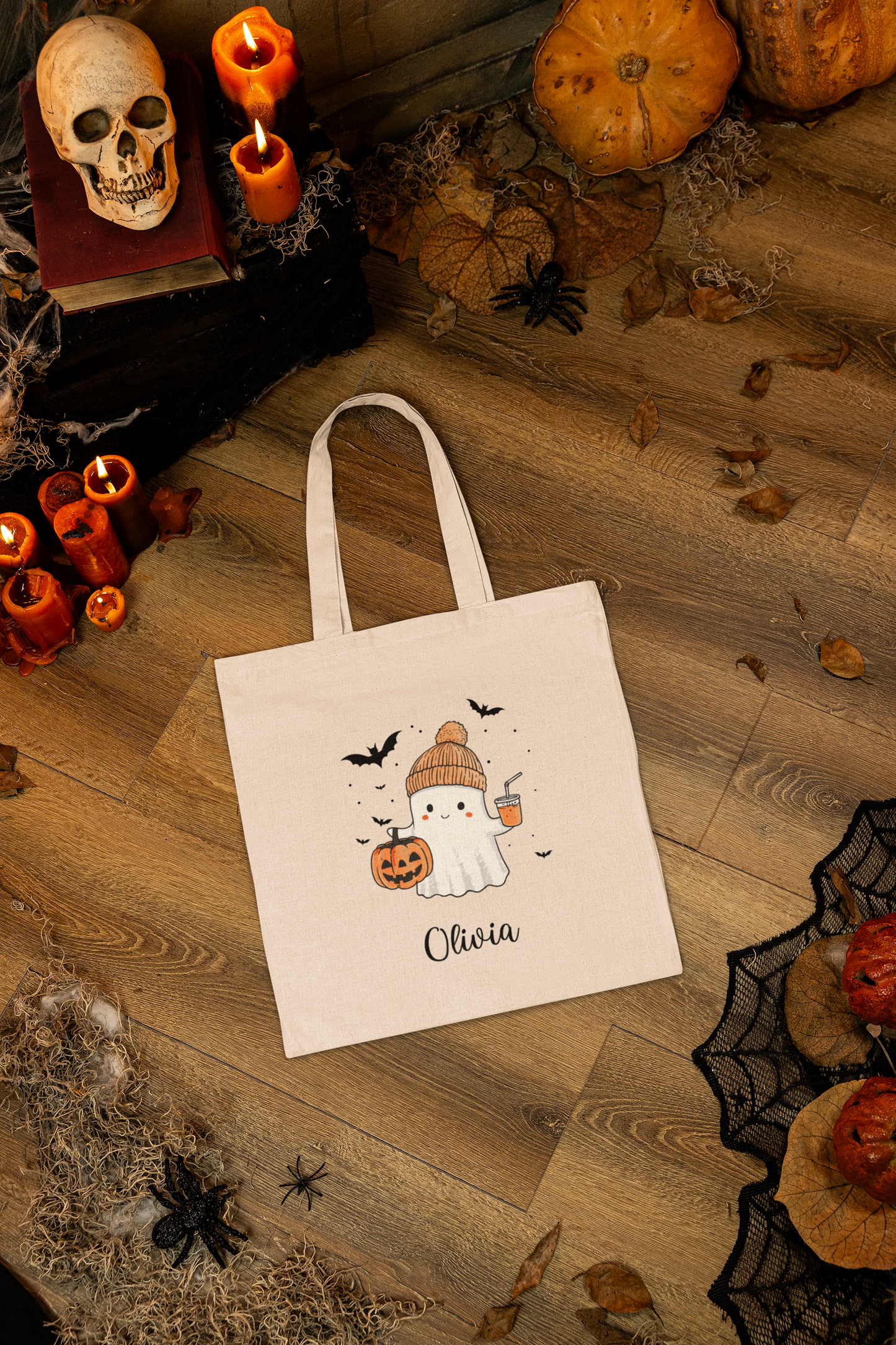 Personalized Halloween Ghost Cotton Canvas Tote Bag, Eco-Friendly Shopping Bag, Spooky Season Gift, Customizable Trick or Treat Bag, [...]