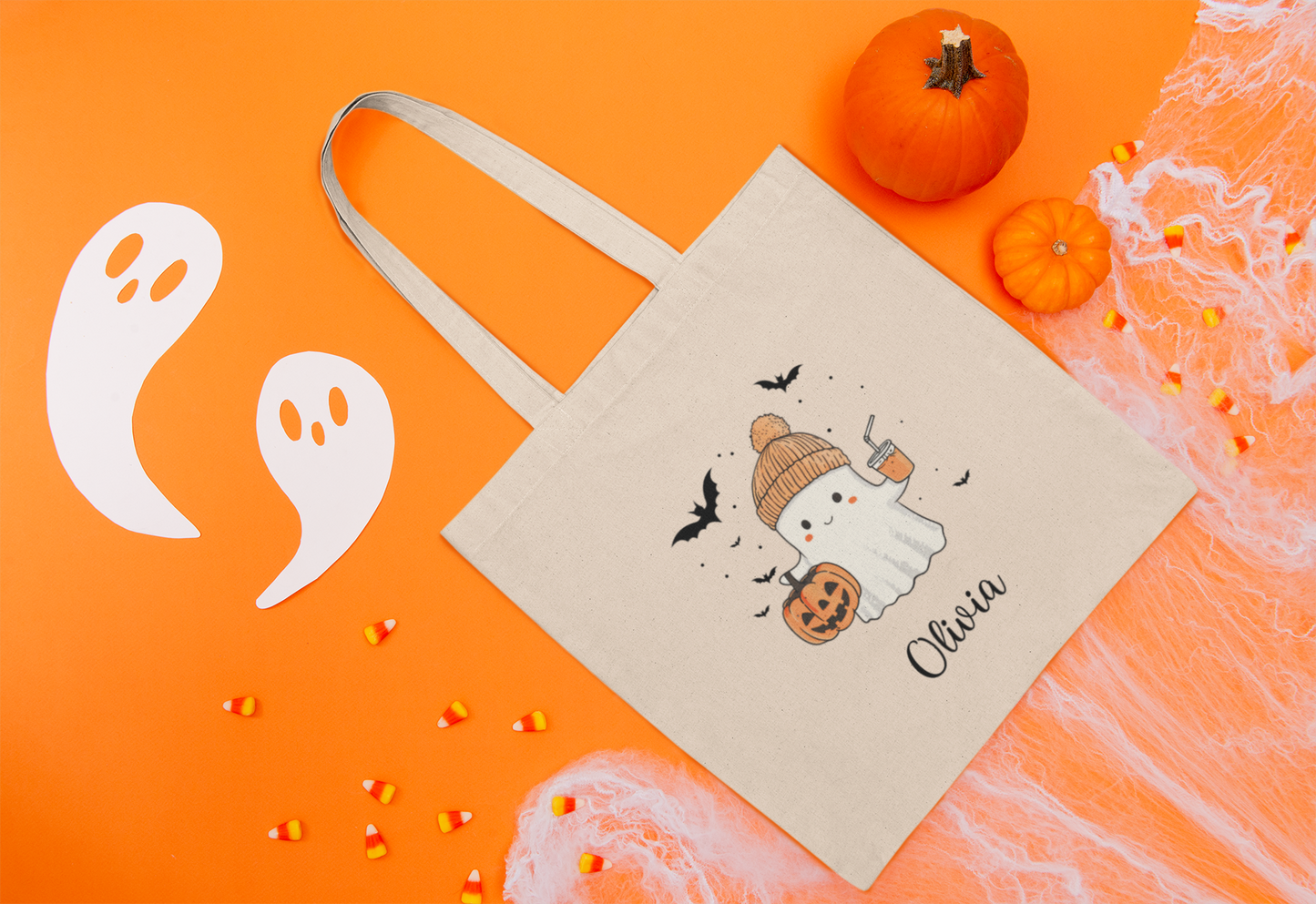 Personalized Halloween Ghost Cotton Canvas Tote Bag, Eco-Friendly Shopping Bag, Spooky Season Gift, Customizable Trick or Treat Bag, [...]