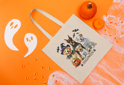 Halloween Dog Design Cotton Canvas Tote Bag, Eco-Friendly Shopping Bag, Gift for Dog Lovers, Halloween Treat Bag, Reusable Dog Tote