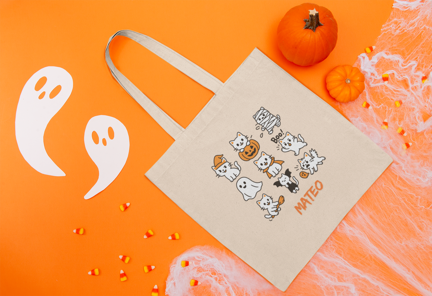 Cute Halloween Cat Tote Bag - Spooky Ghosts & Cats, Eco-Friendly Shopping Bag, Trick-or-Treat Tote, Gift for Cat Lovers, Halloween [...]