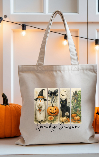 Spooky Season Cotton Canvas Tote Bag, Halloween Tote, Trick or Treat Bag, Eco-Friendly Shopper, Fall Accessories, Pet Lover Gift