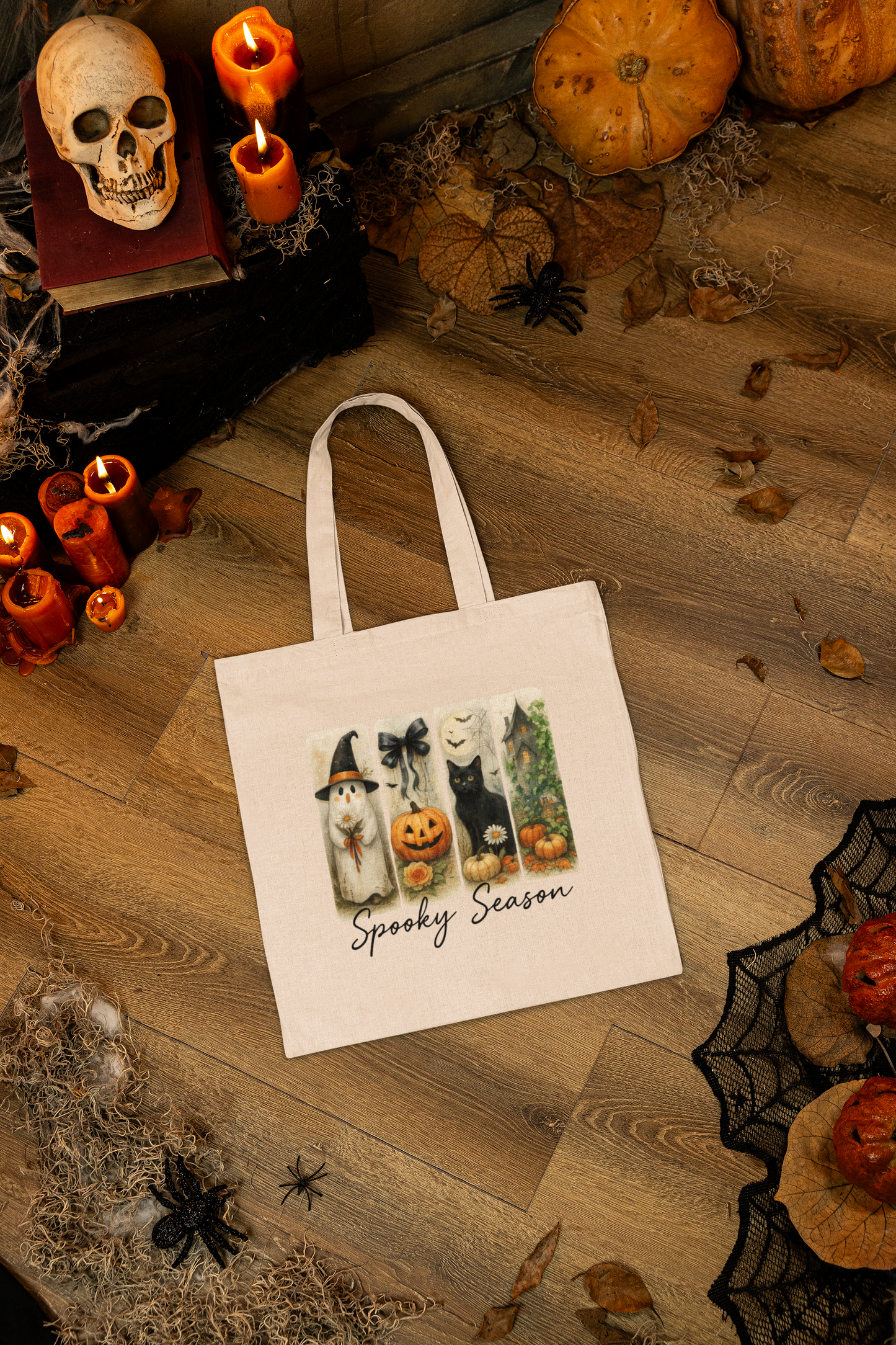 Spooky Season Cotton Canvas Tote Bag, Halloween Tote, Trick or Treat Bag, Eco-Friendly Shopper, Fall Accessories, Pet Lover Gift