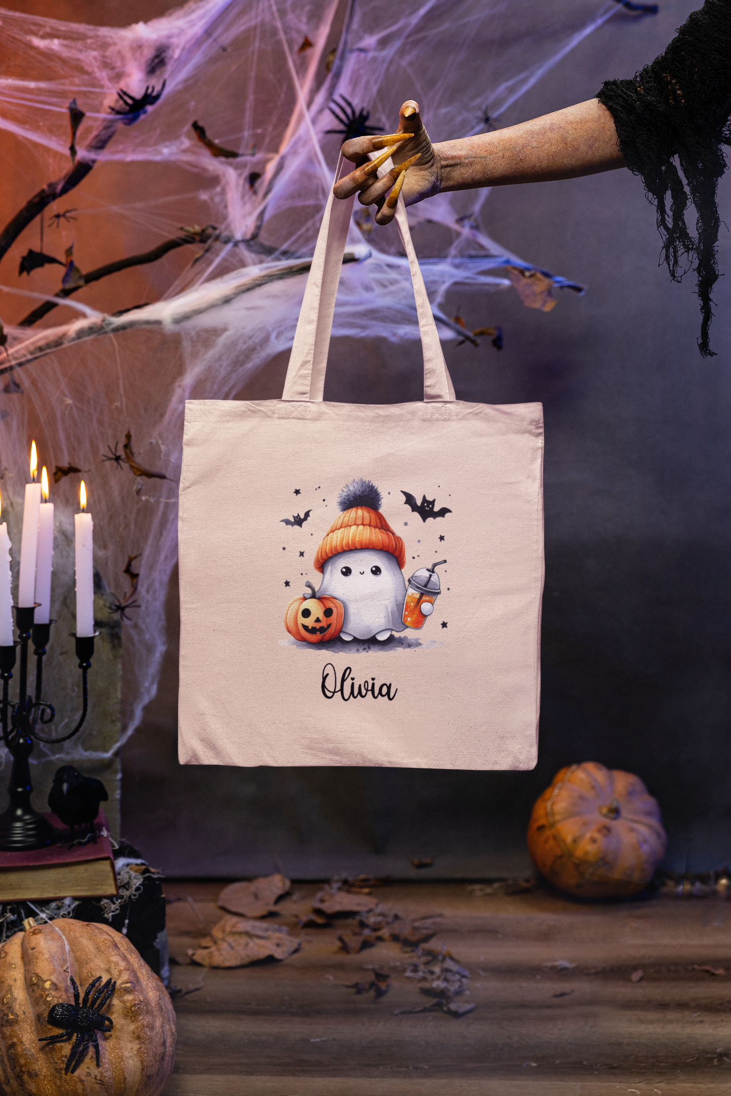 Cute Halloween Ghost Tote Bag, Personalized Reusable Shopping Bag, Autumn Gift, Eco-Friendly Tote, Trick or Treat Bag