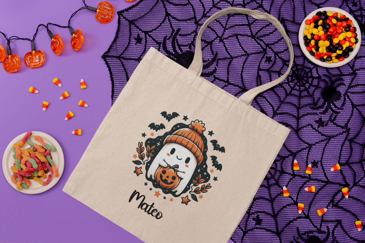 Halloween Penguin Tote Bag, Cotton Shopping Bag with Cute Design, Trick or Treat Bag, Eco-Friendly Gift, Fall Festival Accessory