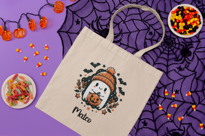 Halloween Penguin Tote Bag, Cotton Shopping Bag with Cute Design, Trick or Treat Bag, Eco-Friendly Gift, Fall Festival Accessory