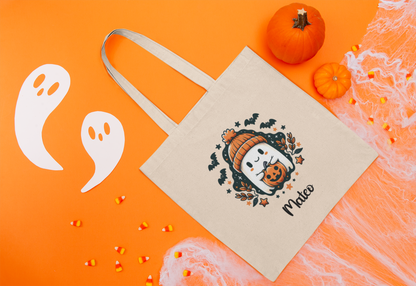 Halloween Penguin Tote Bag, Cotton Shopping Bag with Cute Design, Trick or Treat Bag, Eco-Friendly Gift, Fall Festival Accessory