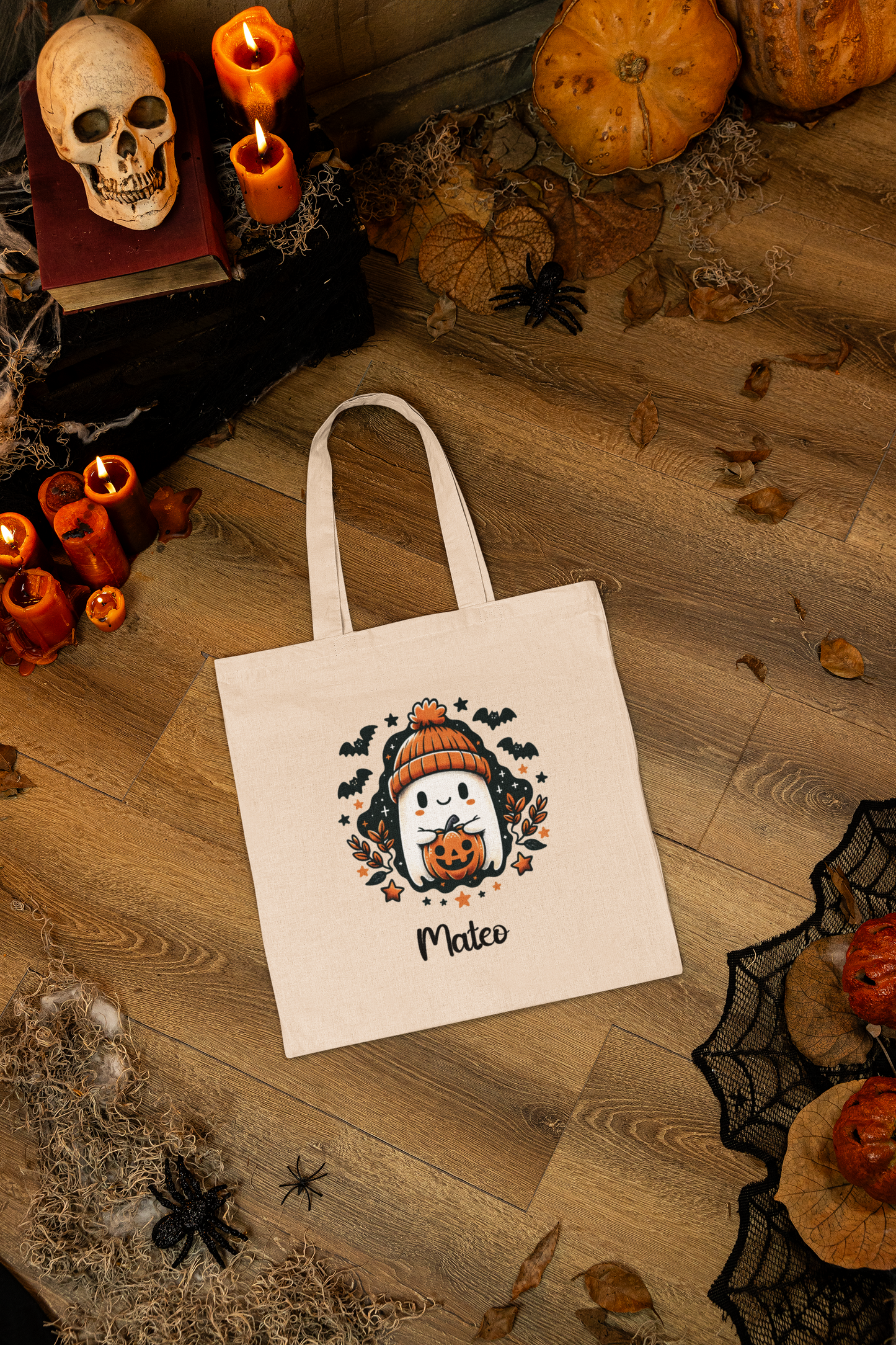 Halloween Penguin Tote Bag, Cotton Shopping Bag with Cute Design, Trick or Treat Bag, Eco-Friendly Gift, Fall Festival Accessory