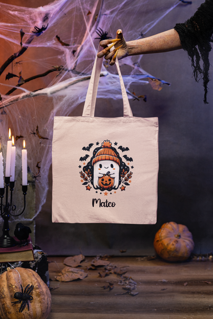Halloween Penguin Tote Bag, Cotton Shopping Bag with Cute Design, Trick or Treat Bag, Eco-Friendly Gift, Fall Festival Accessory