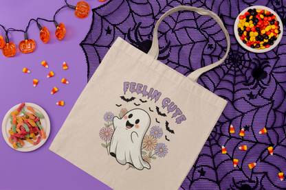 Cute Ghost Cotton Canvas Tote Bag - Fall Shopping, Halloween Gift, Eco-Friendly, Sustainable Fashion, Spooky Season Essentials