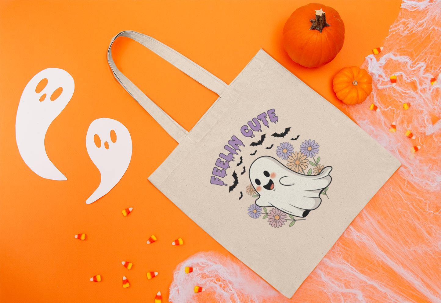 Cute Ghost Cotton Canvas Tote Bag - Fall Shopping, Halloween Gift, Eco-Friendly, Sustainable Fashion, Spooky Season Essentials