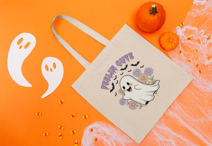 Cute Ghost Cotton Canvas Tote Bag - Fall Shopping, Halloween Gift, Eco-Friendly, Sustainable Fashion, Spooky Season Essentials