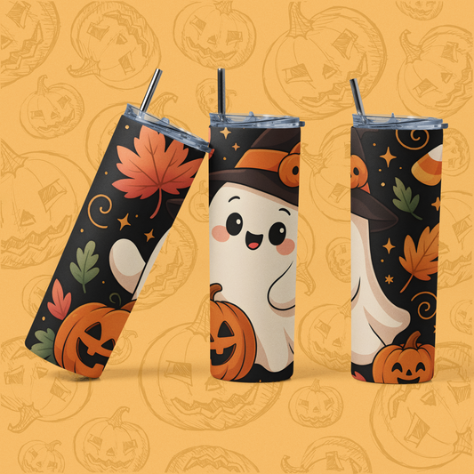 Cute Halloween Ghost Tumbler | Stainless Steel 20oz, Pumpkin Design, Fall Drinkware, Gift for Kids & Adults, Perfect for Halloween Parties