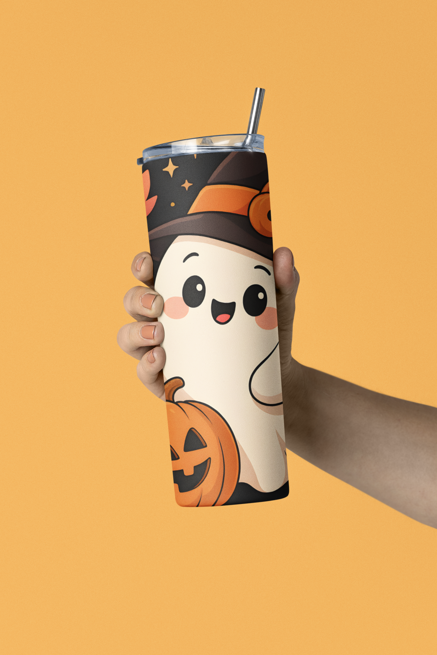 Cute Halloween Ghost Tumbler | Stainless Steel 20oz, Pumpkin Design, Fall Drinkware, Gift for Kids & Adults, Perfect for Halloween Parties