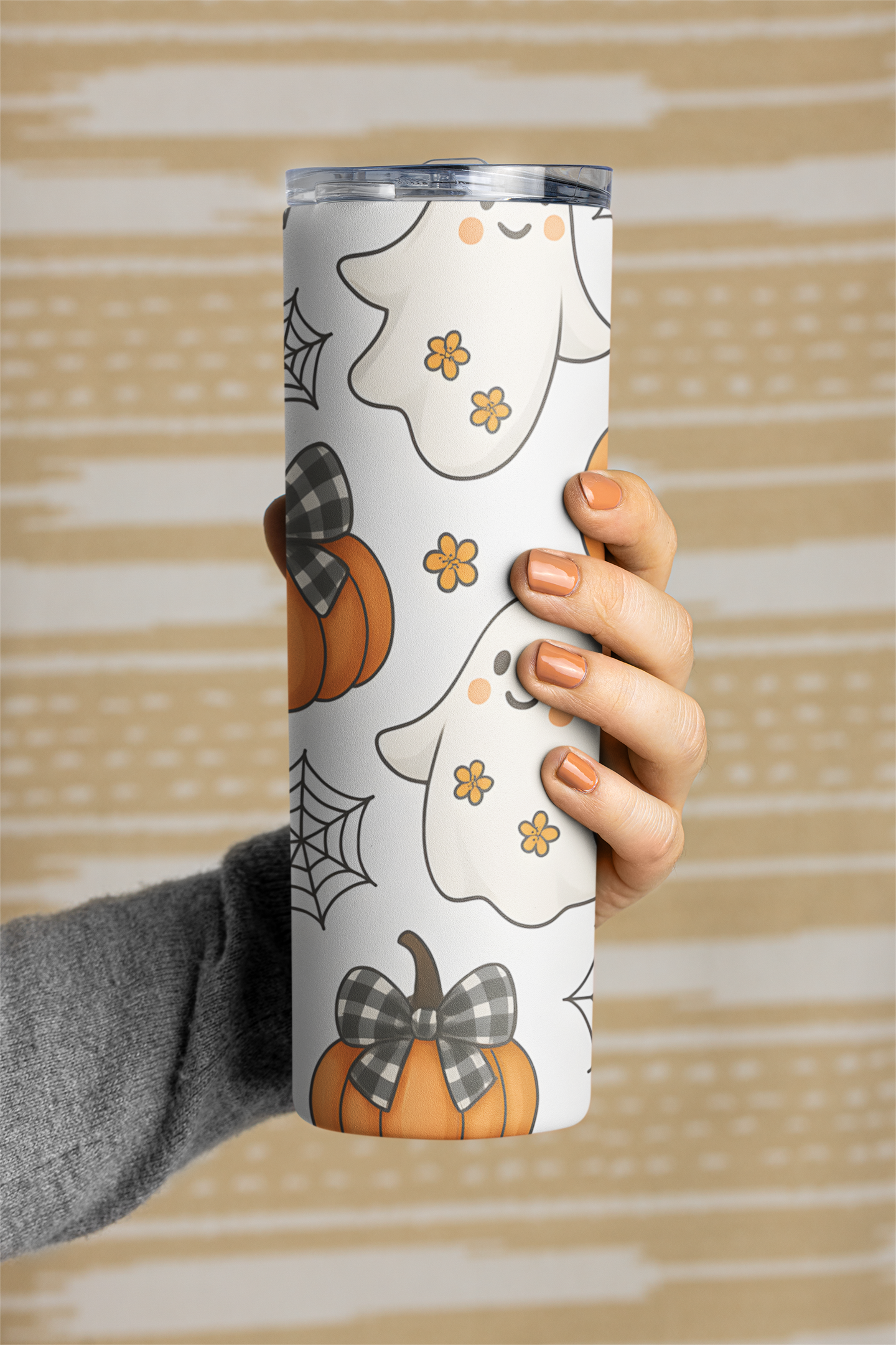 Spooky Halloween Tumbler, 20 oz Stainless Steel, Ghosts and Pumpkins Travel Mug, Fall Drinkware, Perfect for Halloween Parties