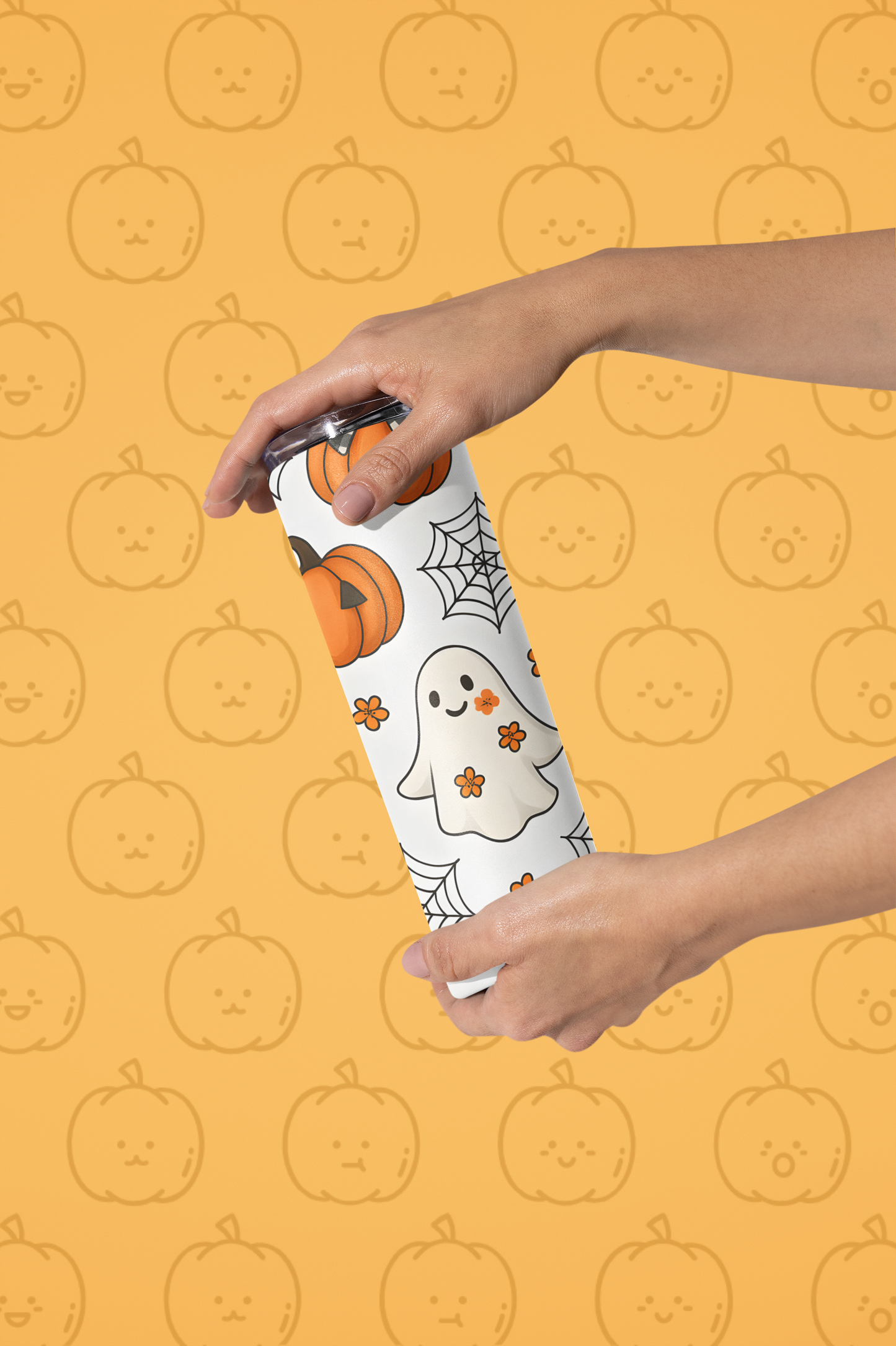 Spooky Halloween Tumbler, 20 oz Stainless Steel, Ghosts and Pumpkins Travel Mug, Fall Drinkware, Perfect for Halloween Parties