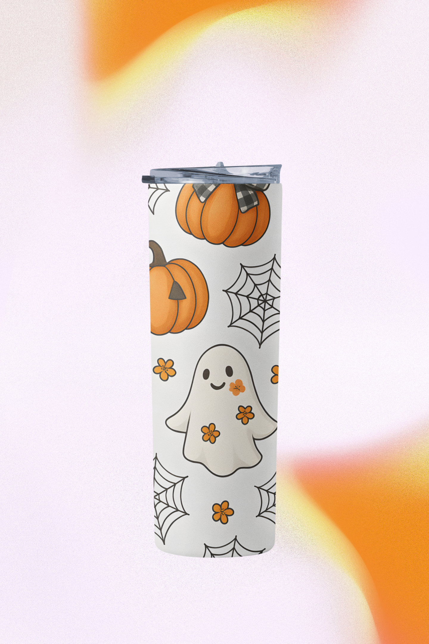 Spooky Halloween Tumbler, 20 oz Stainless Steel, Ghosts and Pumpkins Travel Mug, Fall Drinkware, Perfect for Halloween Parties