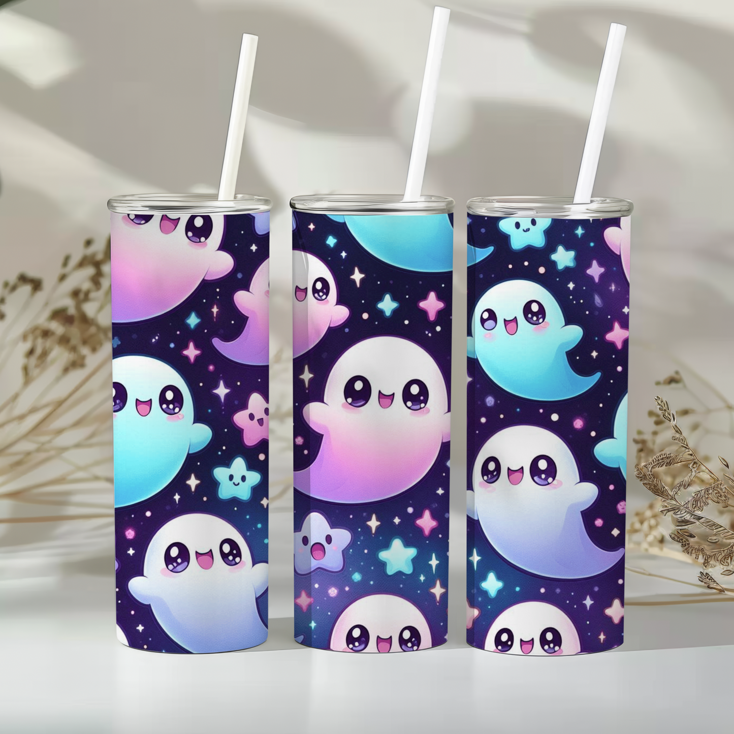Cute Ghost Stainless Steel Tumbler, 20oz - Perfect for Halloween, Kids, Gifts, Namaste, and Hello!  Travel Mug, Cartoon Beverage Holder
