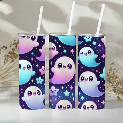 Cute Ghost Stainless Steel Tumbler, 20oz - Perfect for Halloween, Kids, Gifts, Namaste, and Hello!  Travel Mug, Cartoon Beverage Holder