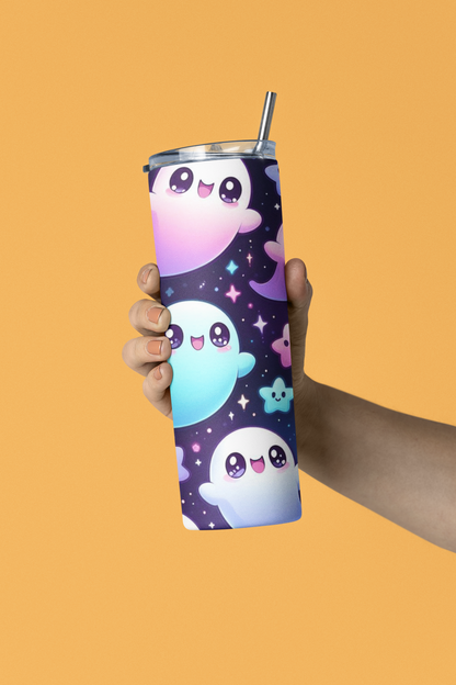 Cute Ghost Stainless Steel Tumbler, 20oz - Perfect for Halloween, Kids, Gifts, Namaste, and Hello!  Travel Mug, Cartoon Beverage Holder