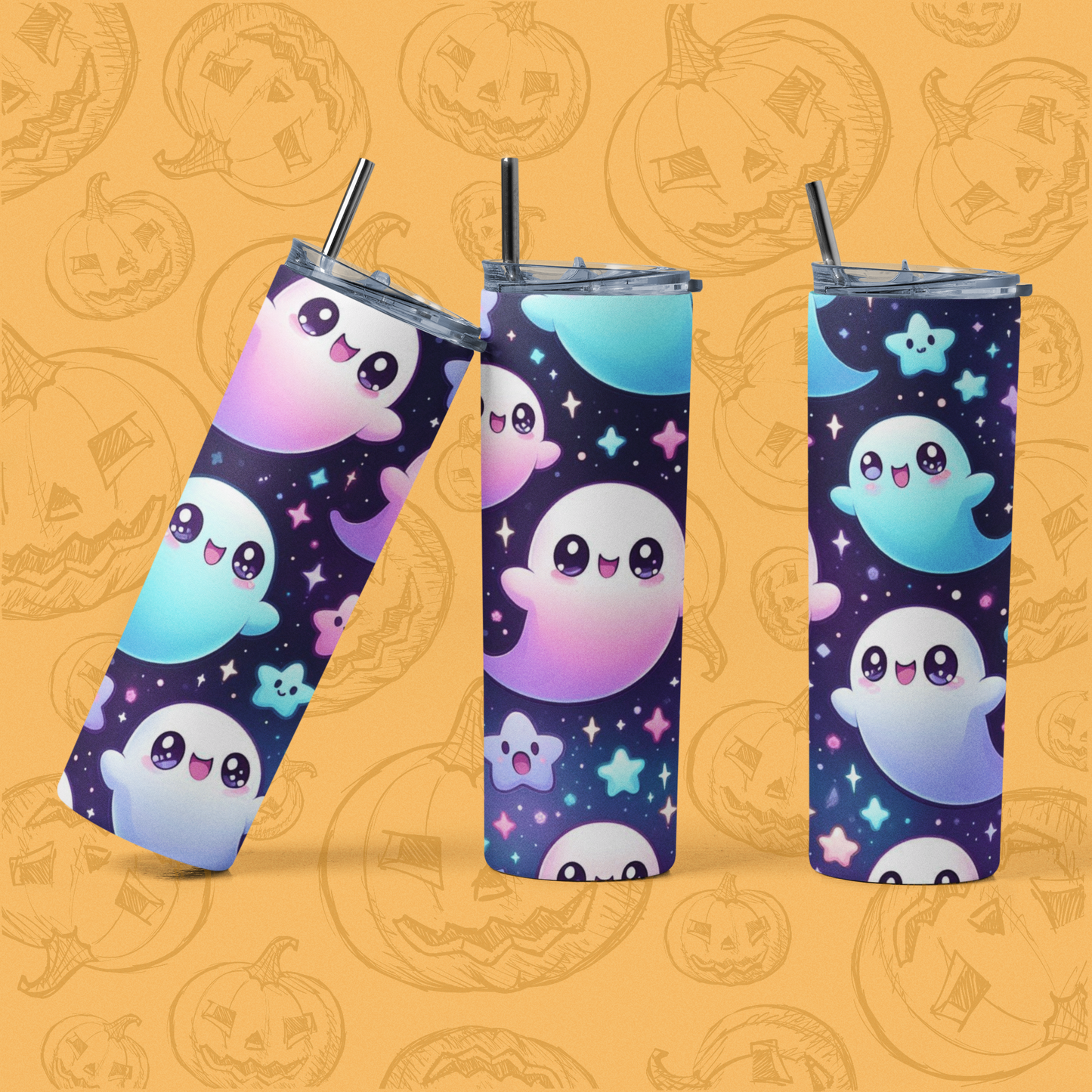 Cute Ghost Stainless Steel Tumbler, 20oz - Perfect for Halloween, Kids, Gifts, Namaste, and Hello!  Travel Mug, Cartoon Beverage Holder