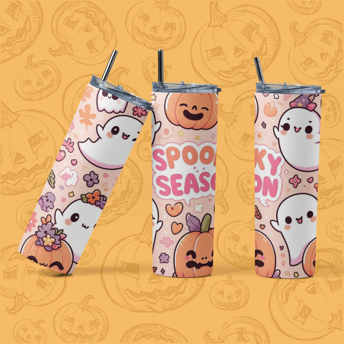 Spooky Season Stainless Steel Tumbler, 20oz - Cute Halloween Drinkware, Travel Mug, Party Favor, Autumn Gifts, Fall Decor