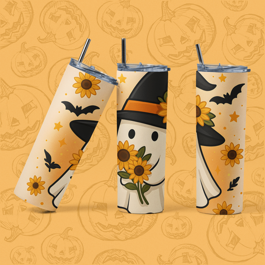 Halloween Ghost Tumbler | 20oz Stainless Steel Drinkware | Fall Decor, Pumpkin Spice, Gift for Her, Party Favor, Eco-friendly Cup