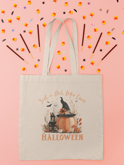 Halloween-Themed Cotton Canvas Tote Bag, Pumpkin Design