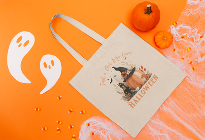Halloween-Themed Cotton Canvas Tote Bag, Pumpkin Design
