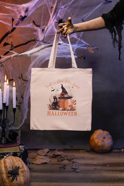 Halloween-Themed Cotton Canvas Tote Bag, Pumpkin Design