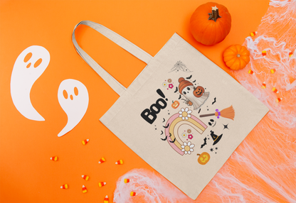 Halloween-Themed Canvas Tote Bag , Boo! Design for Fall, Trick or Treat