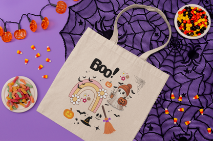 Halloween-Themed Canvas Tote Bag , Boo! Design for Fall, Trick or Treat