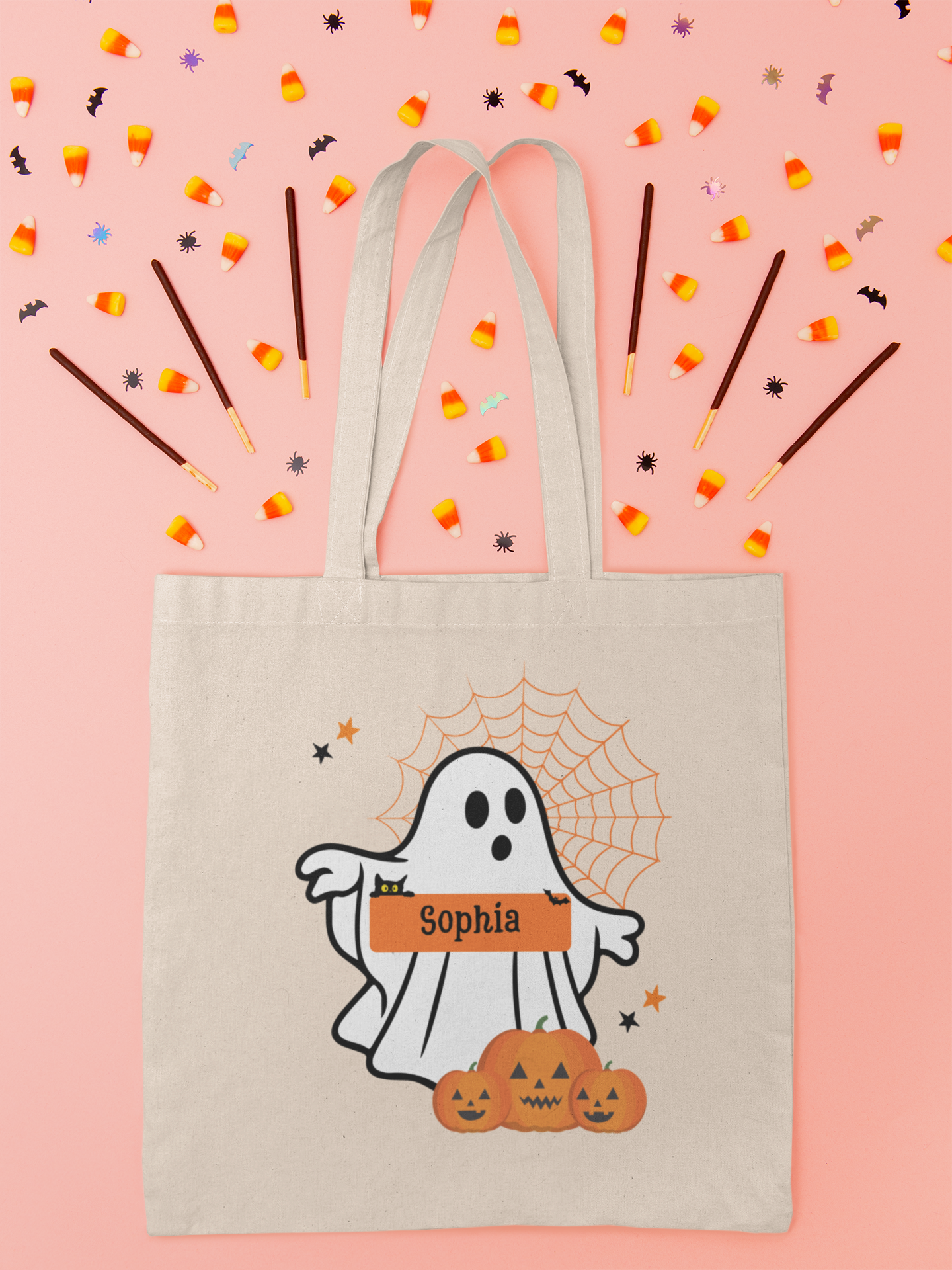Personalized Halloween Ghost Tote Bag, Custom Cotton Canvas Bag
