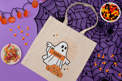 Personalized Halloween Ghost Tote Bag, Custom Cotton Canvas Bag