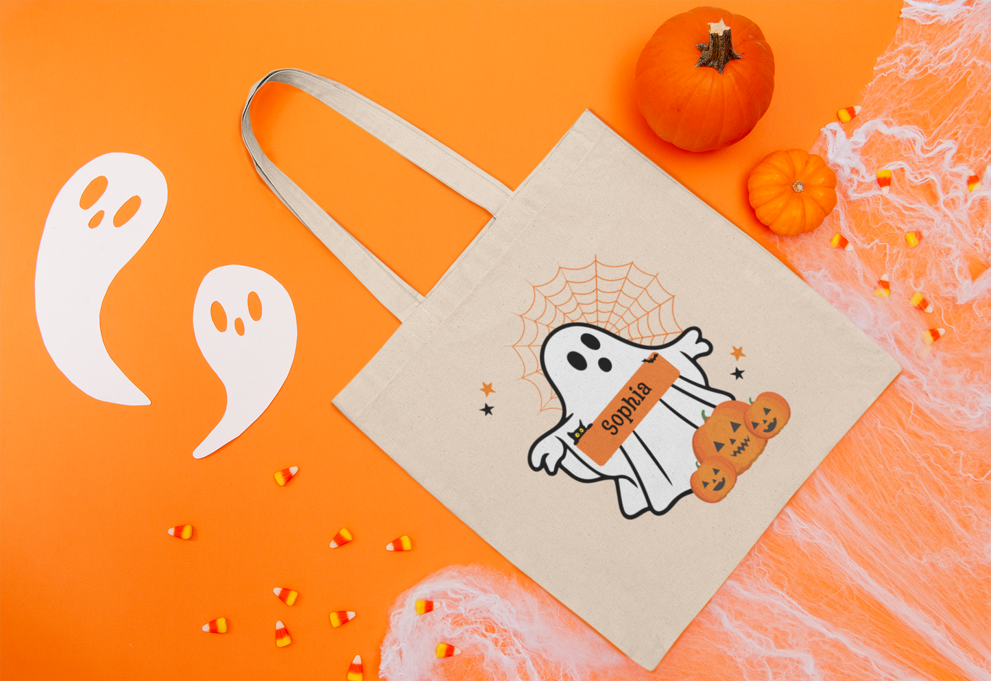 Personalized Halloween Ghost Tote Bag, Custom Cotton Canvas Bag