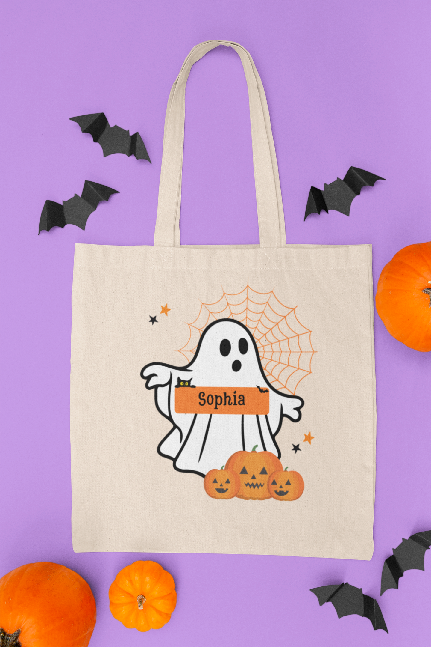 Personalized Halloween Ghost Tote Bag, Custom Cotton Canvas Bag