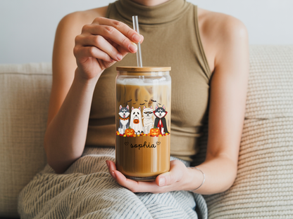 Personalized Pet-Themed Sipper Glass Halloween 2025, Customizable Gift for Dog Lovers