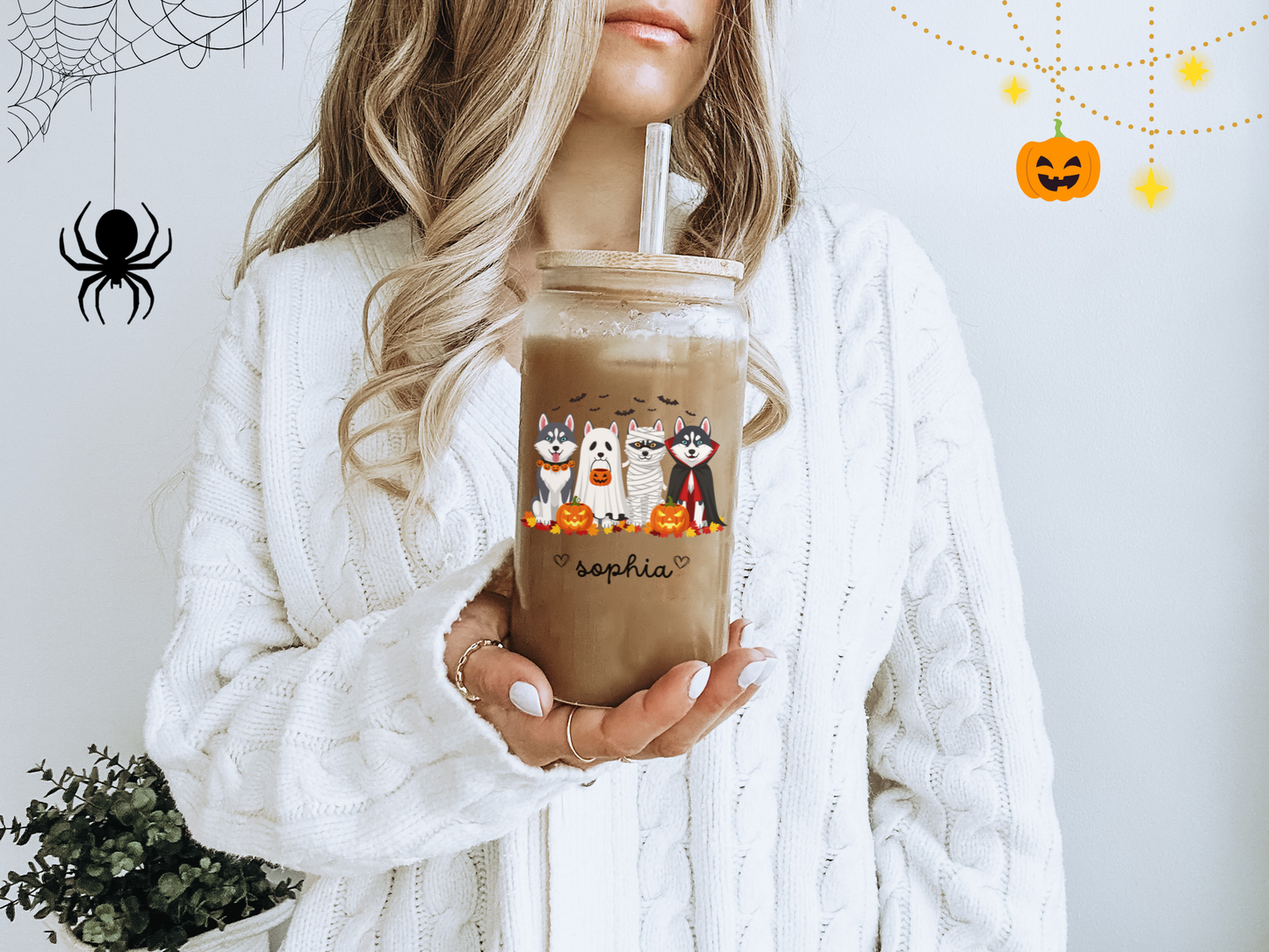 Personalized Pet-Themed Sipper Glass Halloween 2025, Customizable Gift for Dog Lovers