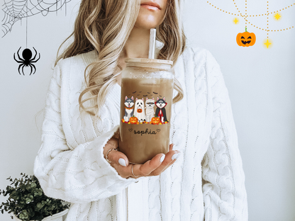 Personalized Pet-Themed Sipper Glass Halloween 2025, Customizable Gift for Dog Lovers